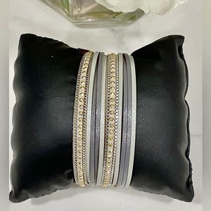 2/$25 NEW Gray chain stud trendy bangle bracelet Boho cuff women leather Layered